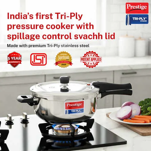  Prestige Svachh Triply Outer Lid Pressure Cooker with Unique Deep Lid for Spillage Control, 3.5 Litre, Silver - Alternate View